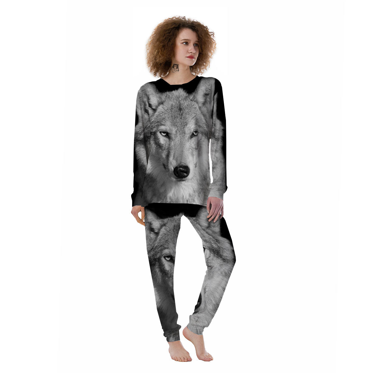 Wolf Monochrome Print Women's Pajamas-grizzshop