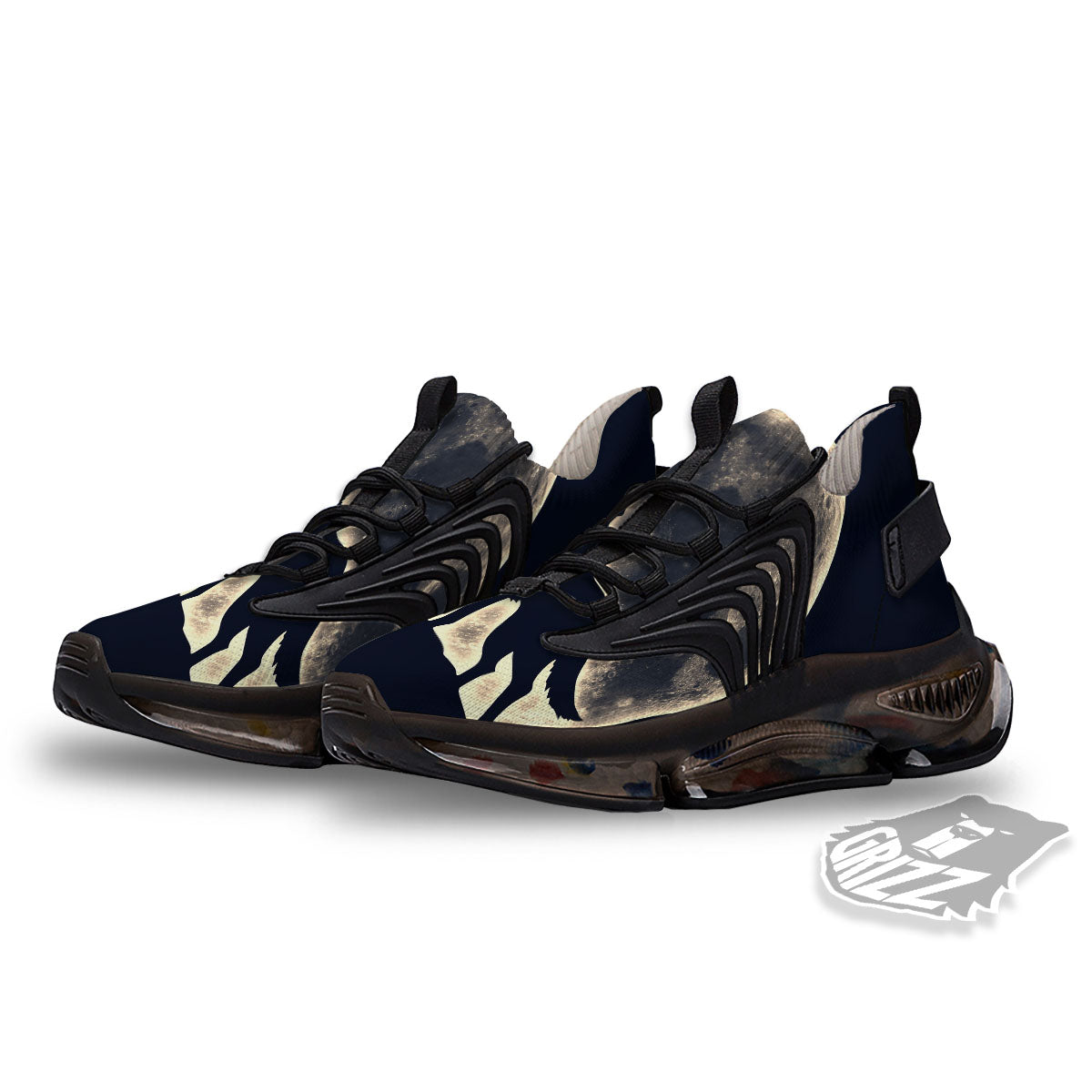 Wolf Moonlight Print Black Gym Shoes-grizzshop