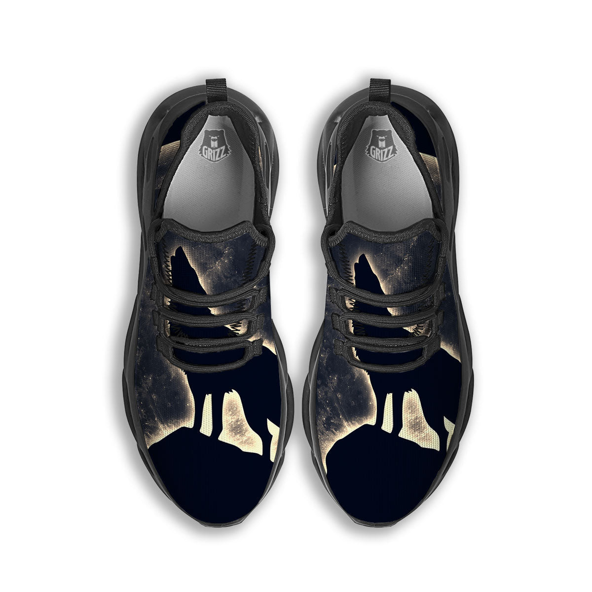 Wolf Moonlight Print Black Running Shoes-grizzshop