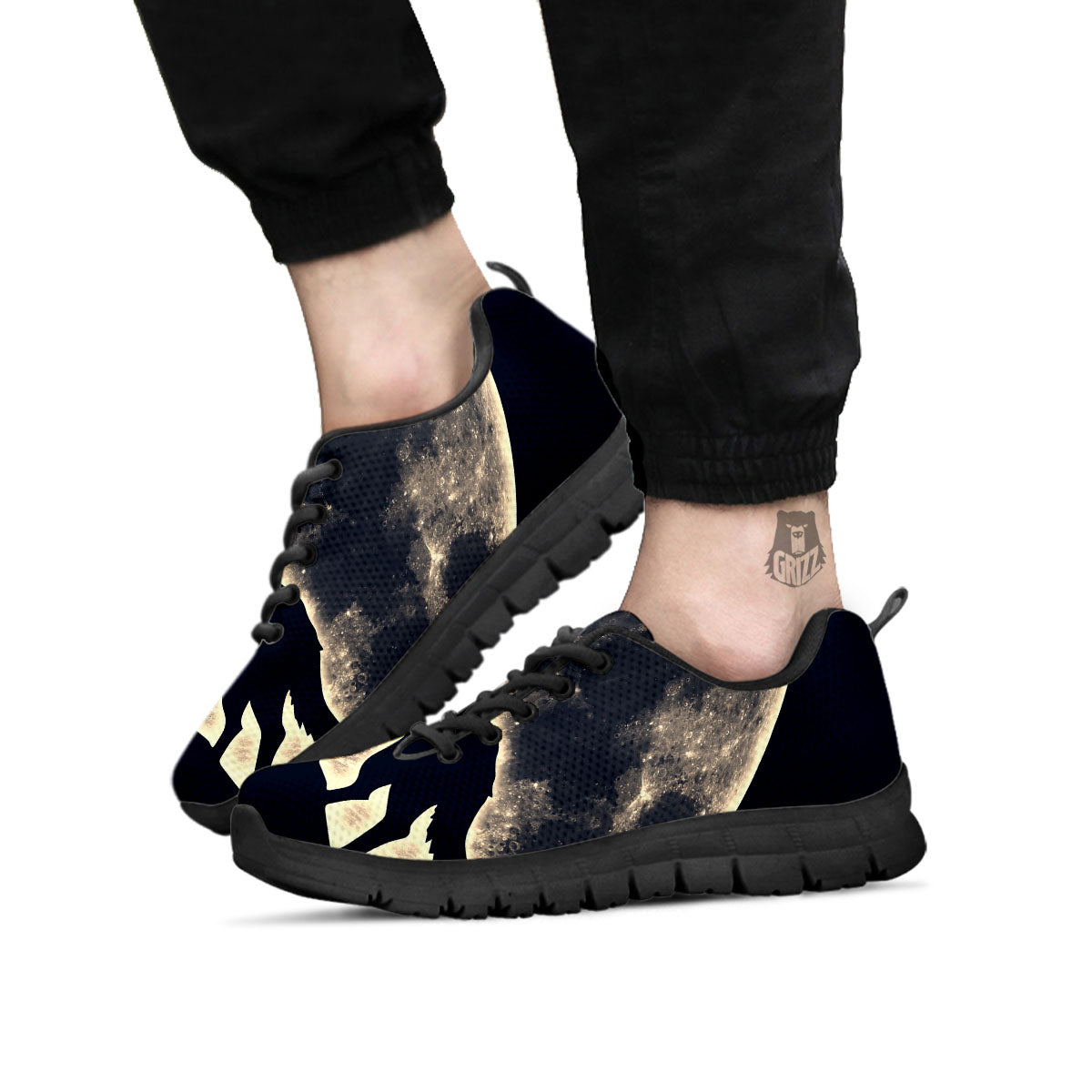 Wolf Moonlight Print Black Sneaker-grizzshop