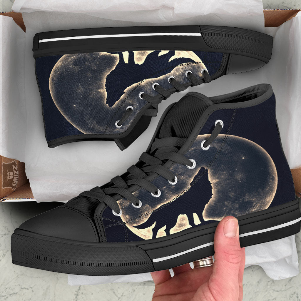 Wolf Moonlight Print High Top Shoes-grizzshop