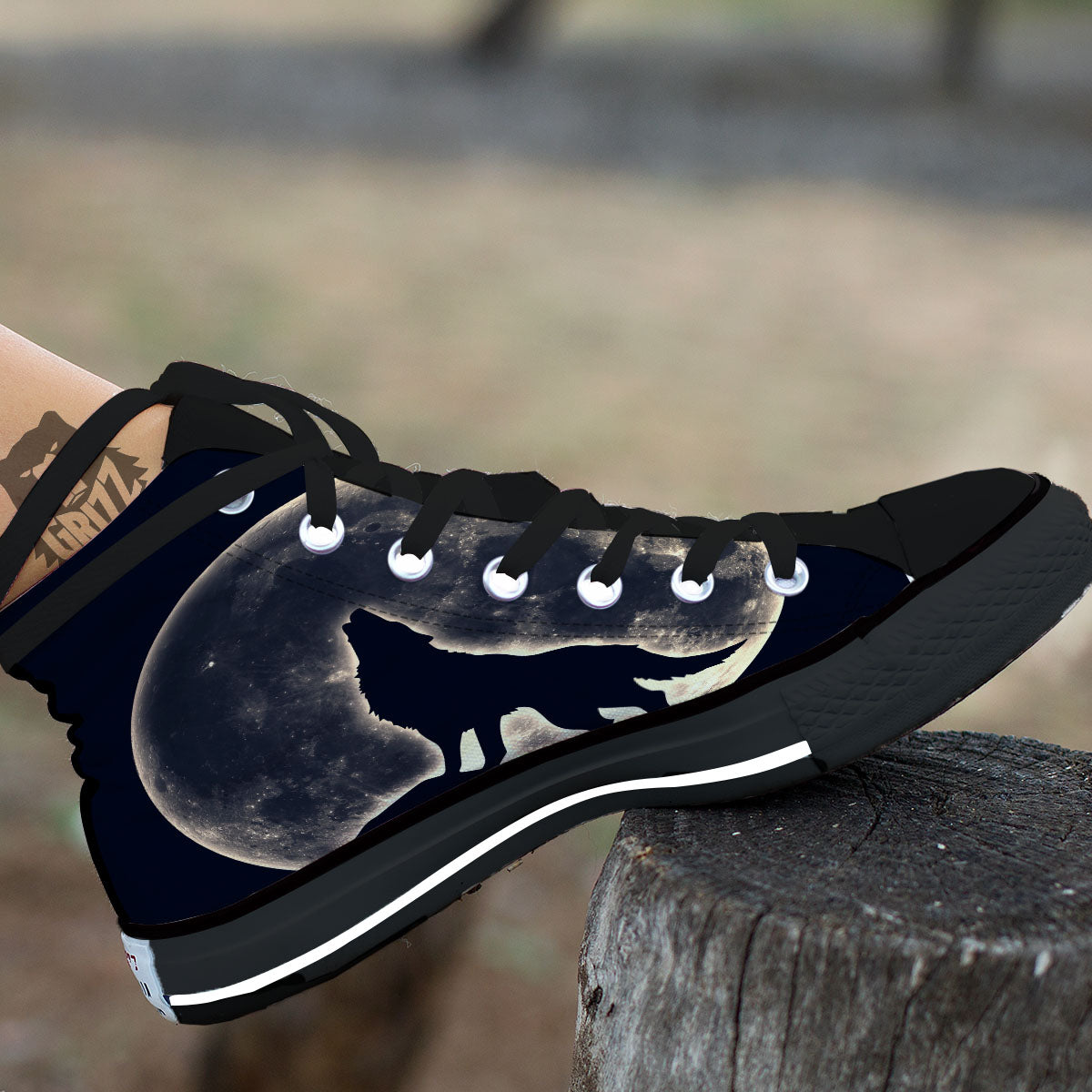 Wolf Moonlight Print High Top Shoes-grizzshop