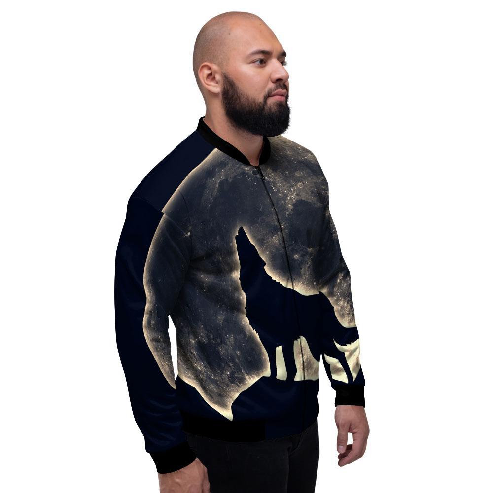 Wolf Moonlight Print Men's Bomber Jacket-grizzshop
