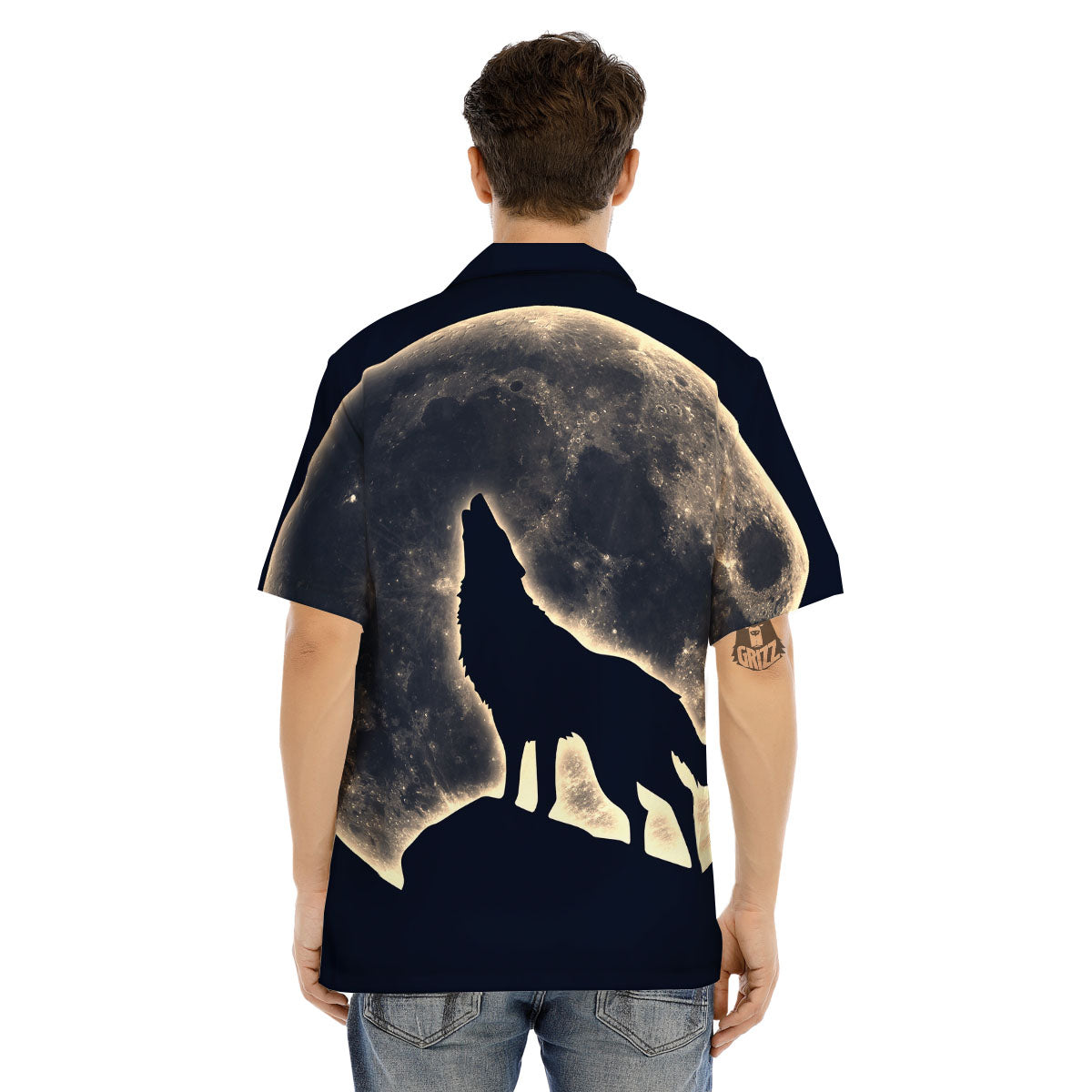 Wolf Moonlight Print Men's Hawaiian Shirt-grizzshop