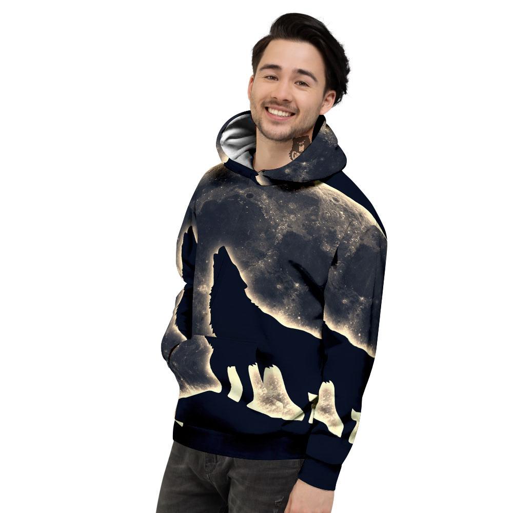 Wolf Moonlight Print Men's Hoodie-grizzshop