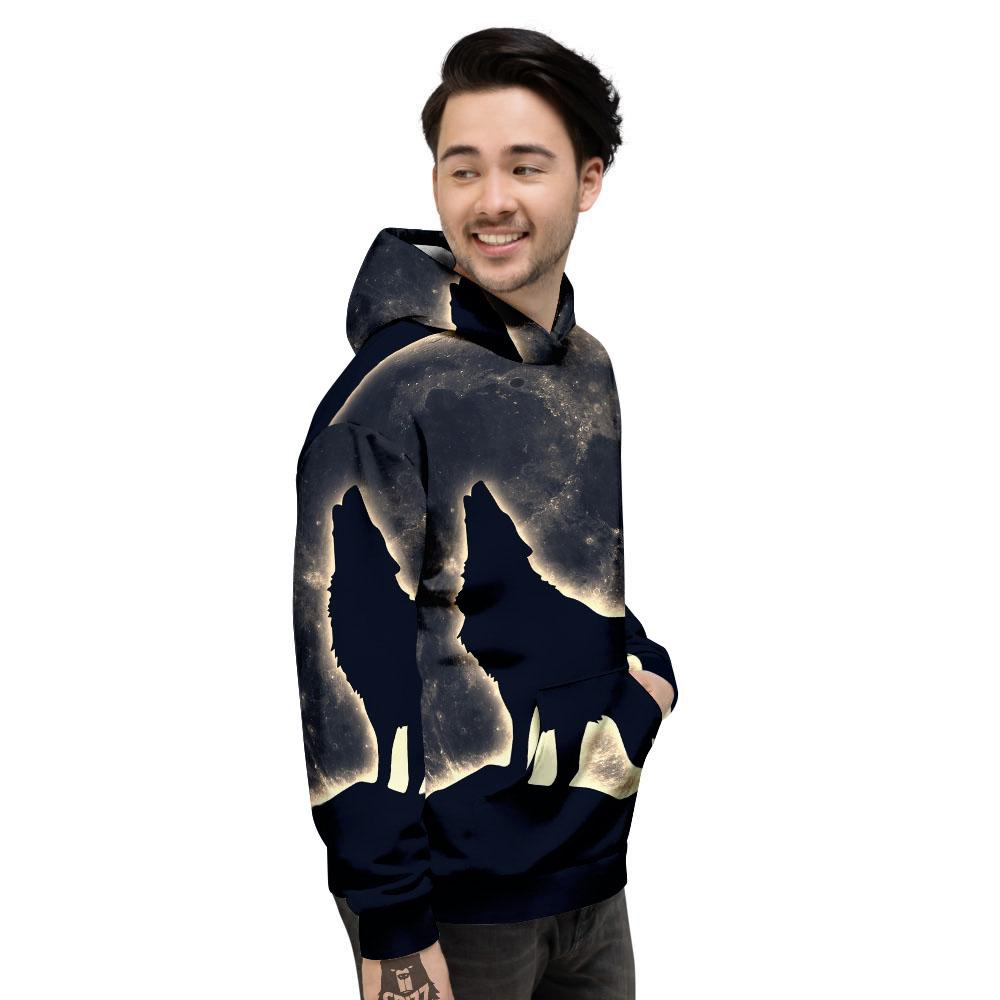 Wolf Moonlight Print Men's Hoodie-grizzshop