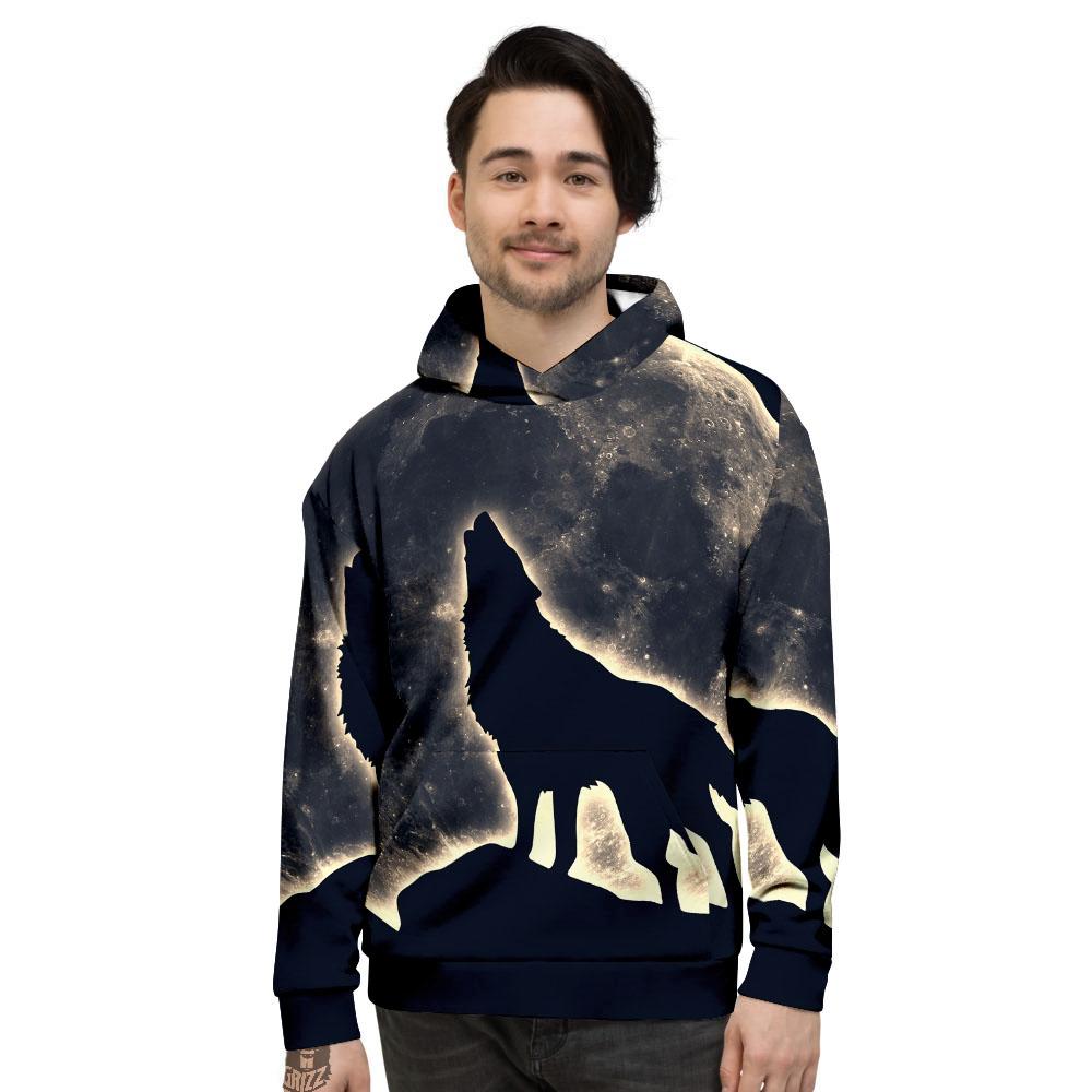 Wolf Moonlight Print Men's Hoodie-grizzshop