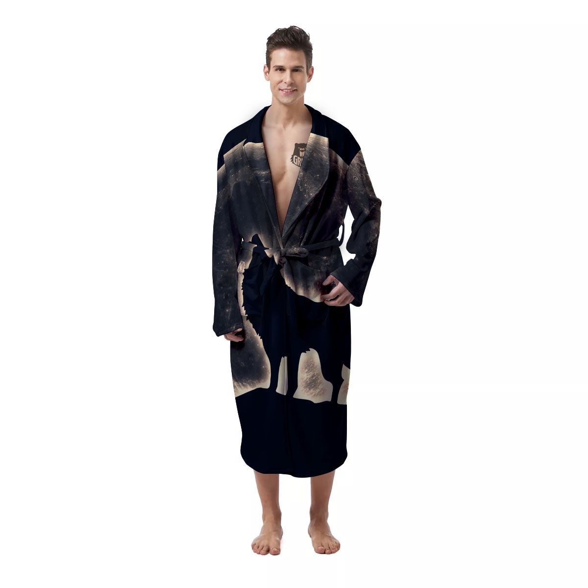 Wolf Moonlight Print Men's Robe-grizzshop