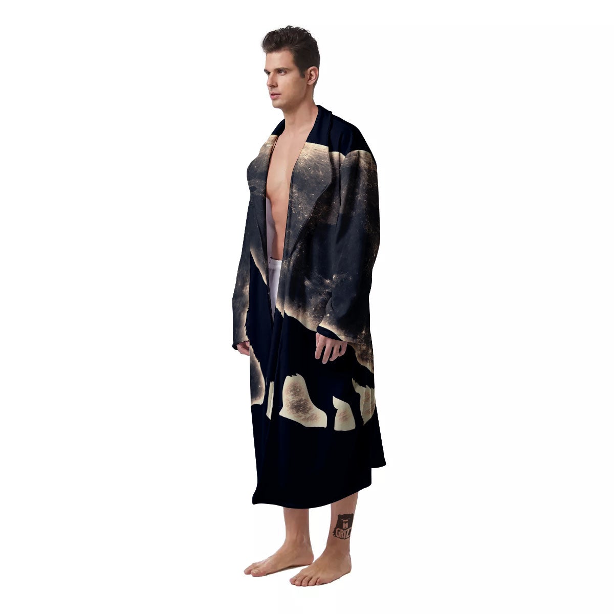 Wolf Moonlight Print Men's Robe-grizzshop