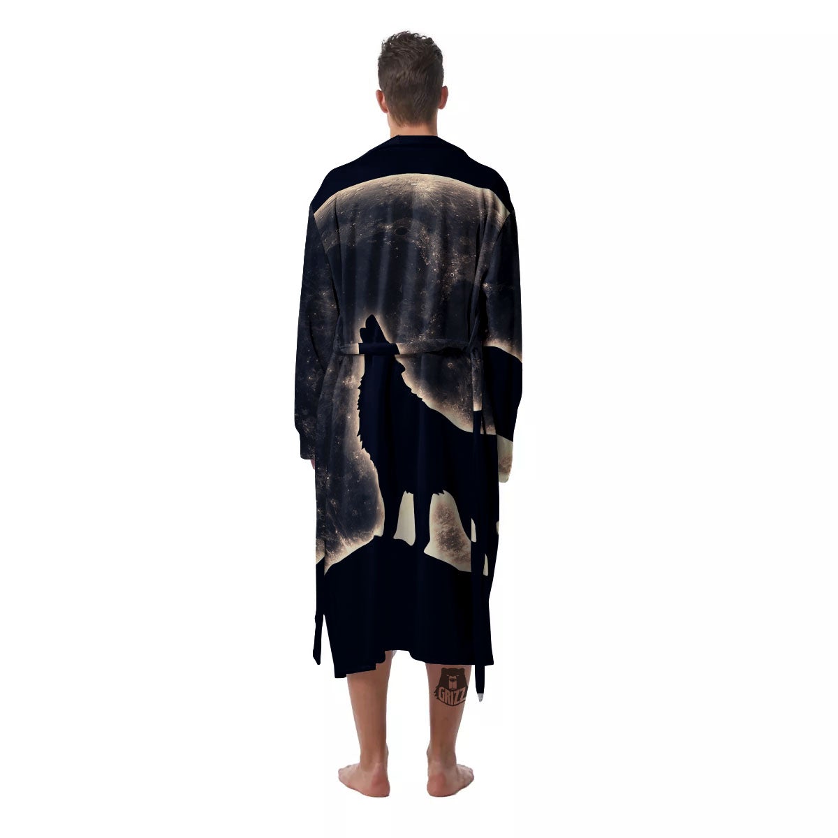 Wolf Moonlight Print Men's Robe-grizzshop