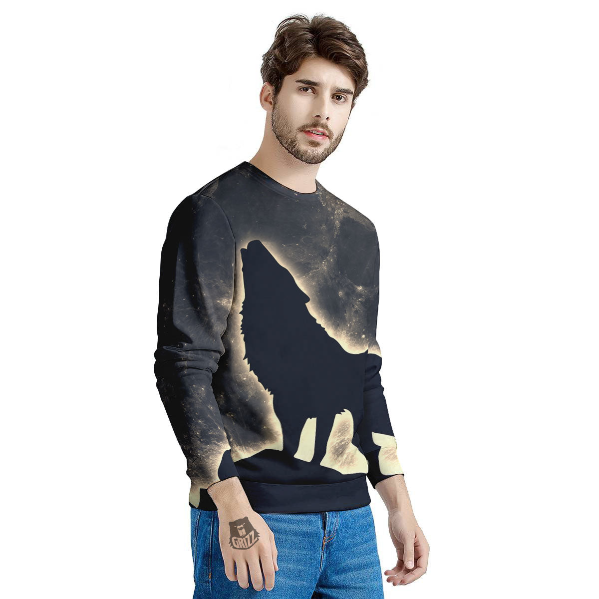 Wolf Moonlight Print Men's Sweatshirt-grizzshop