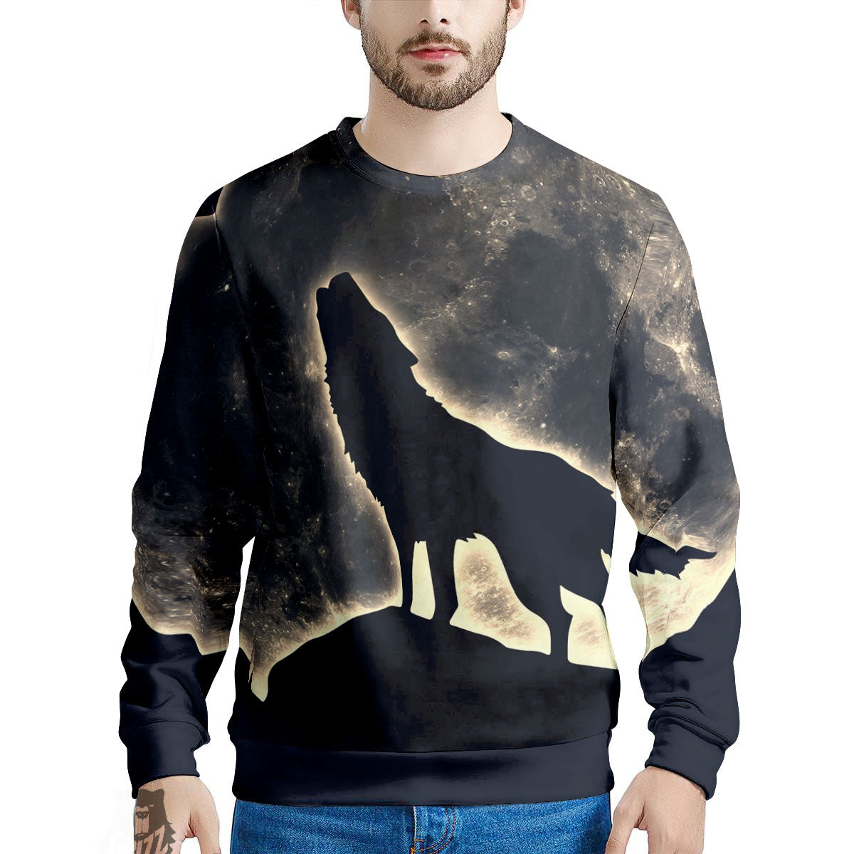 Wolf Moonlight Print Men's Sweatshirt-grizzshop