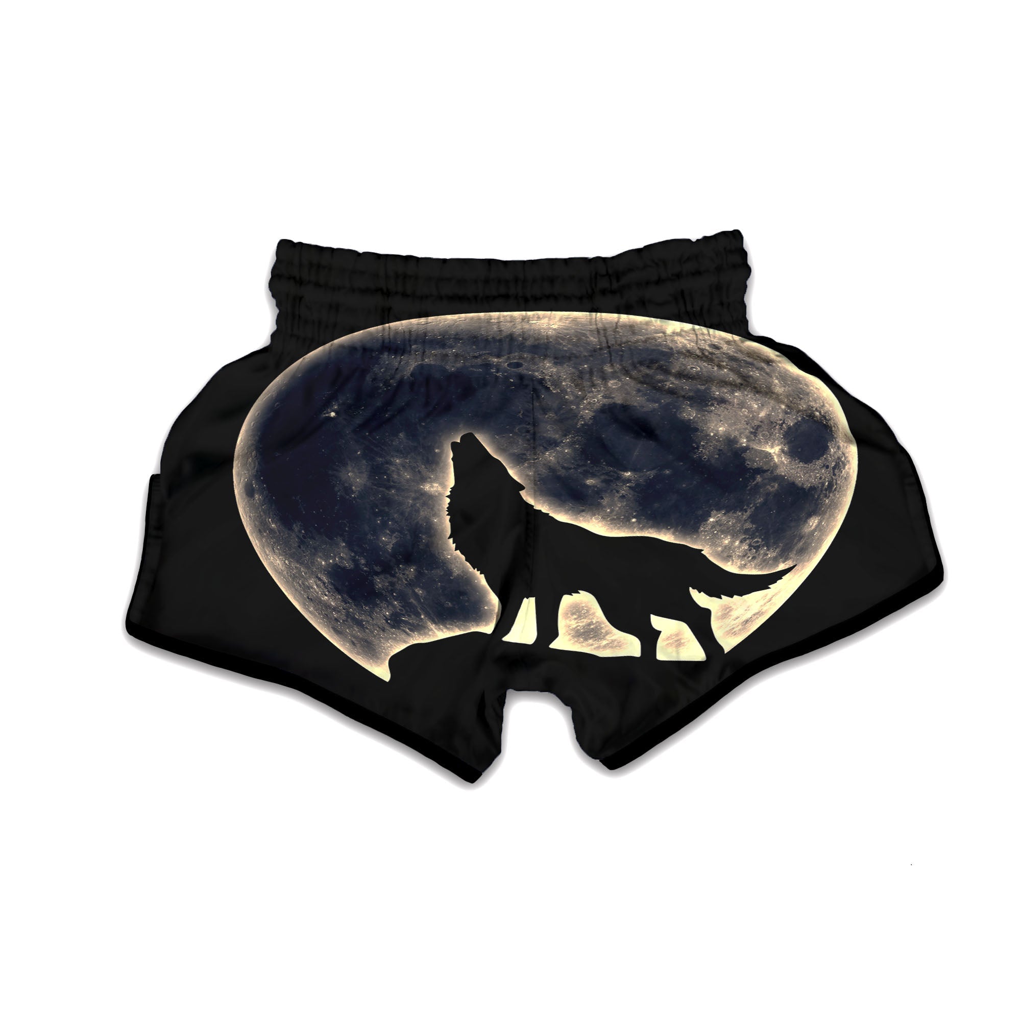 Wolf Moonlight Print Muay Thai Boxing Shorts-grizzshop