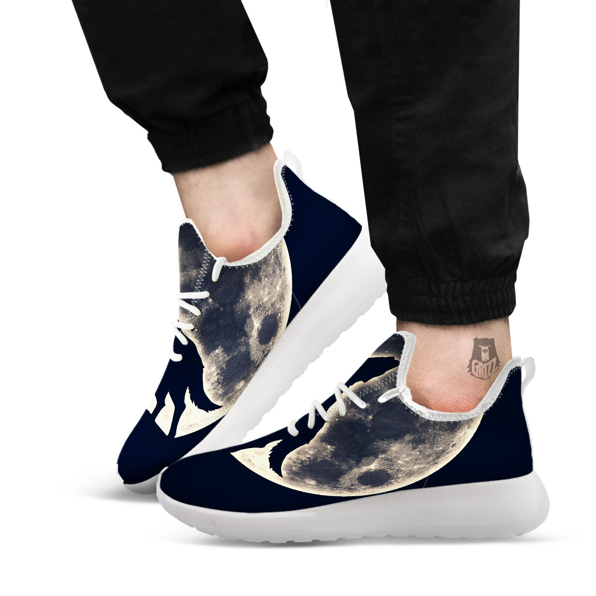 Wolf Moonlight Print White Athletic Shoes-grizzshop