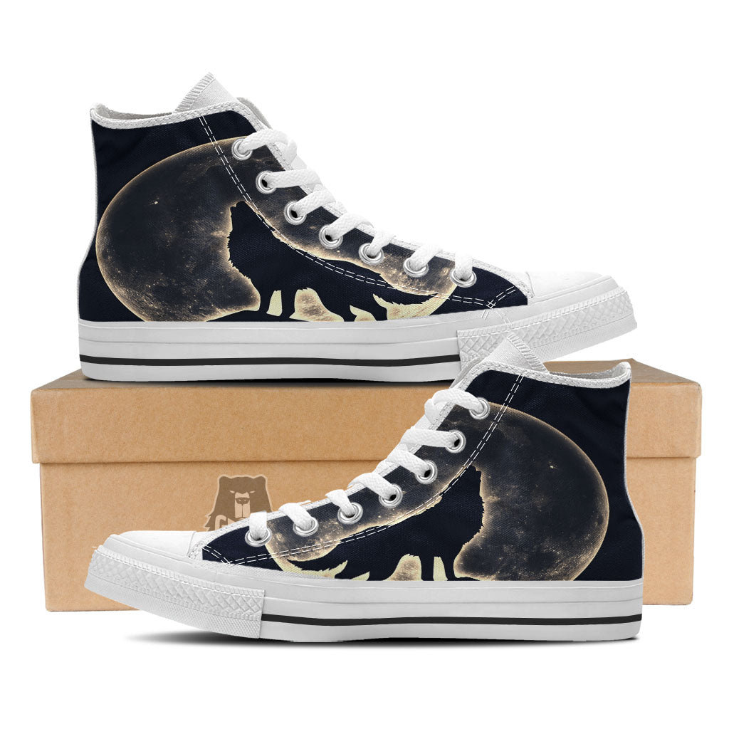 Wolf Moonlight Print White High Top Shoes-grizzshop