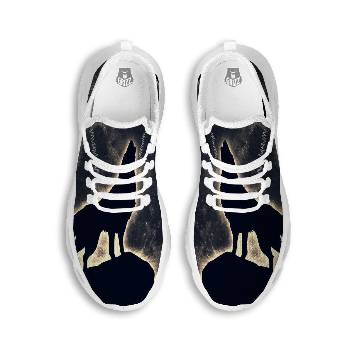 Wolf Moonlight Print White Running Shoes-grizzshop