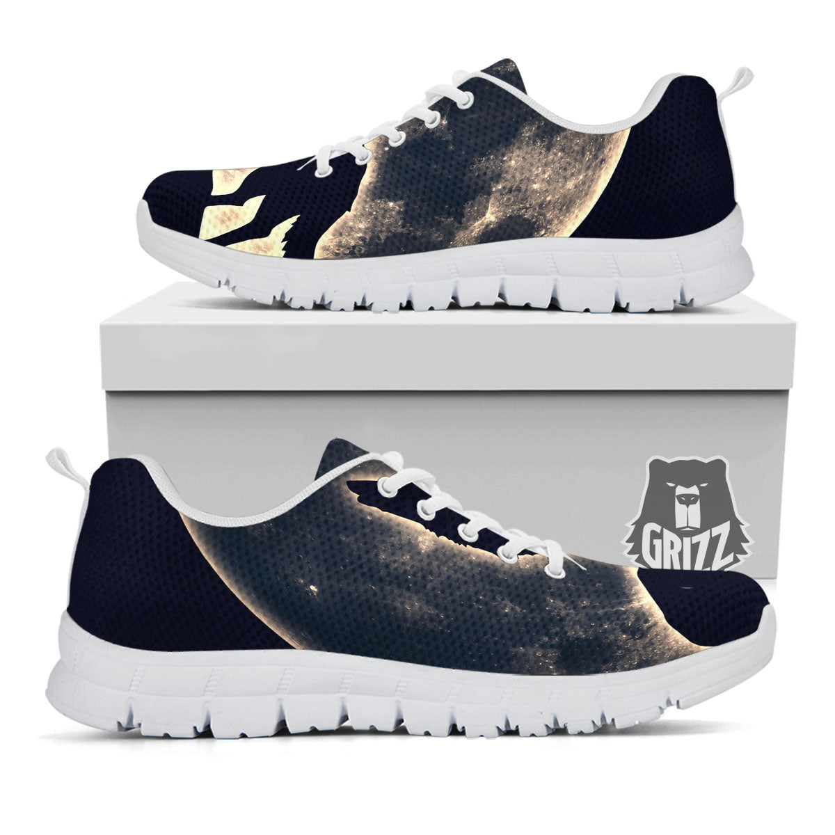 Wolf Moonlight Print White Sneaker-grizzshop