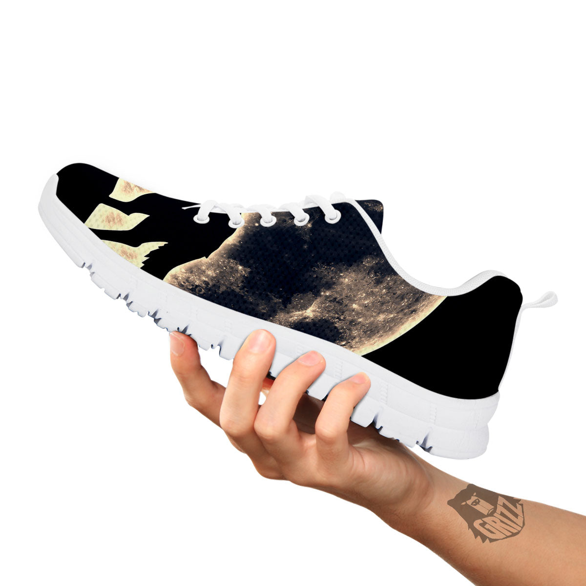Wolf Moonlight Print White Sneaker-grizzshop