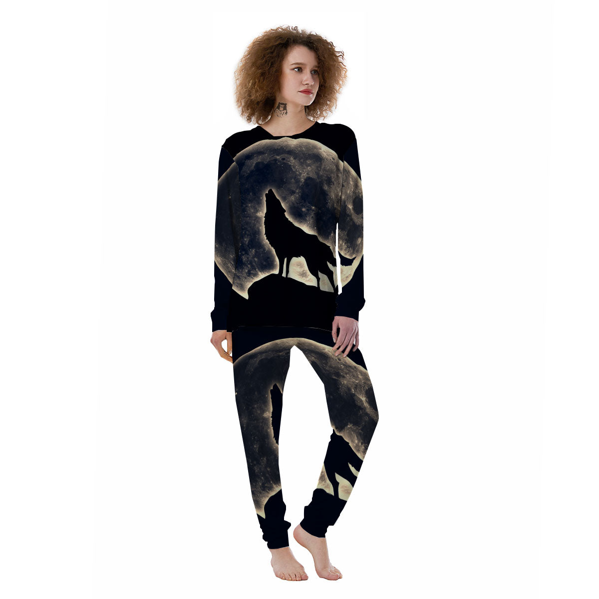 Wolf Moonlight Print Women's Pajamas-grizzshop