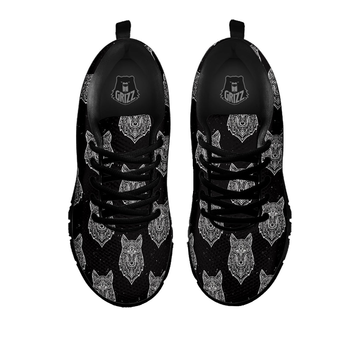 Wolf Native Tribal Print Pattern Black Sneaker-grizzshop