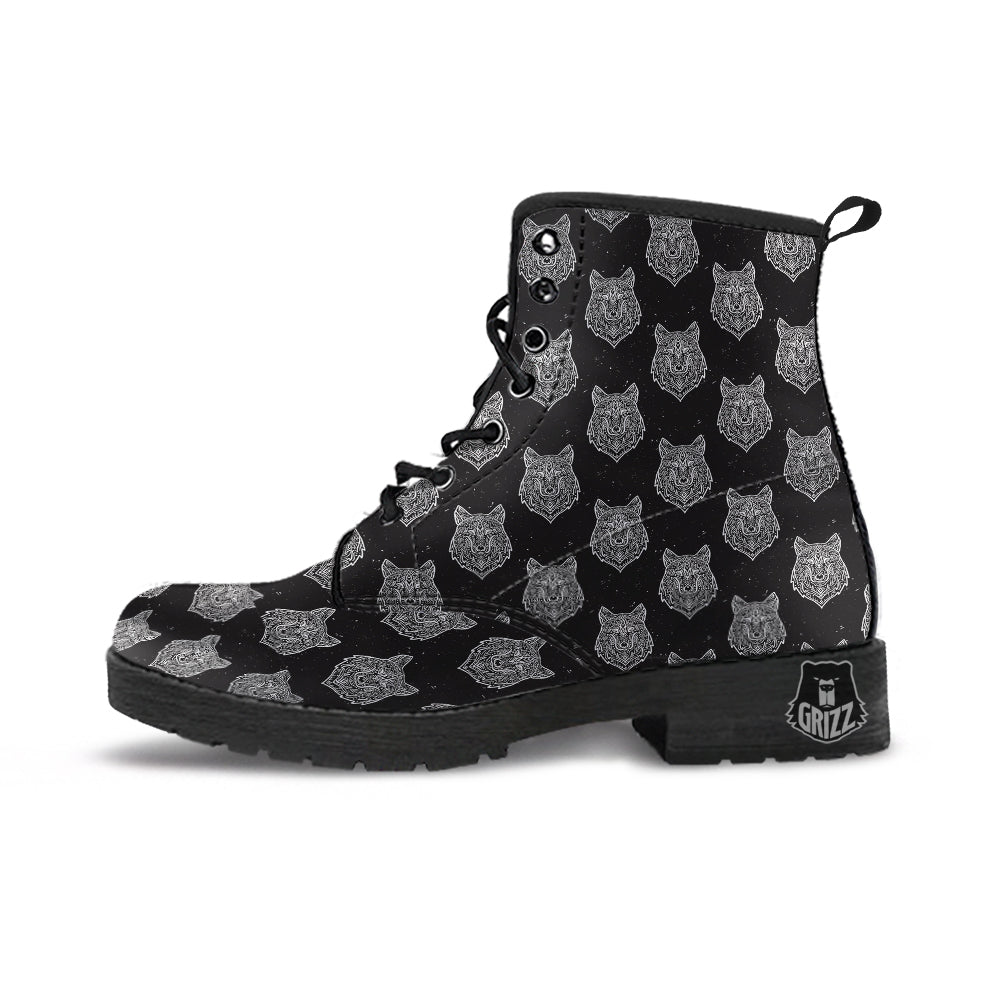 Wolf Native Tribal Print Pattern Leather Boots-grizzshop