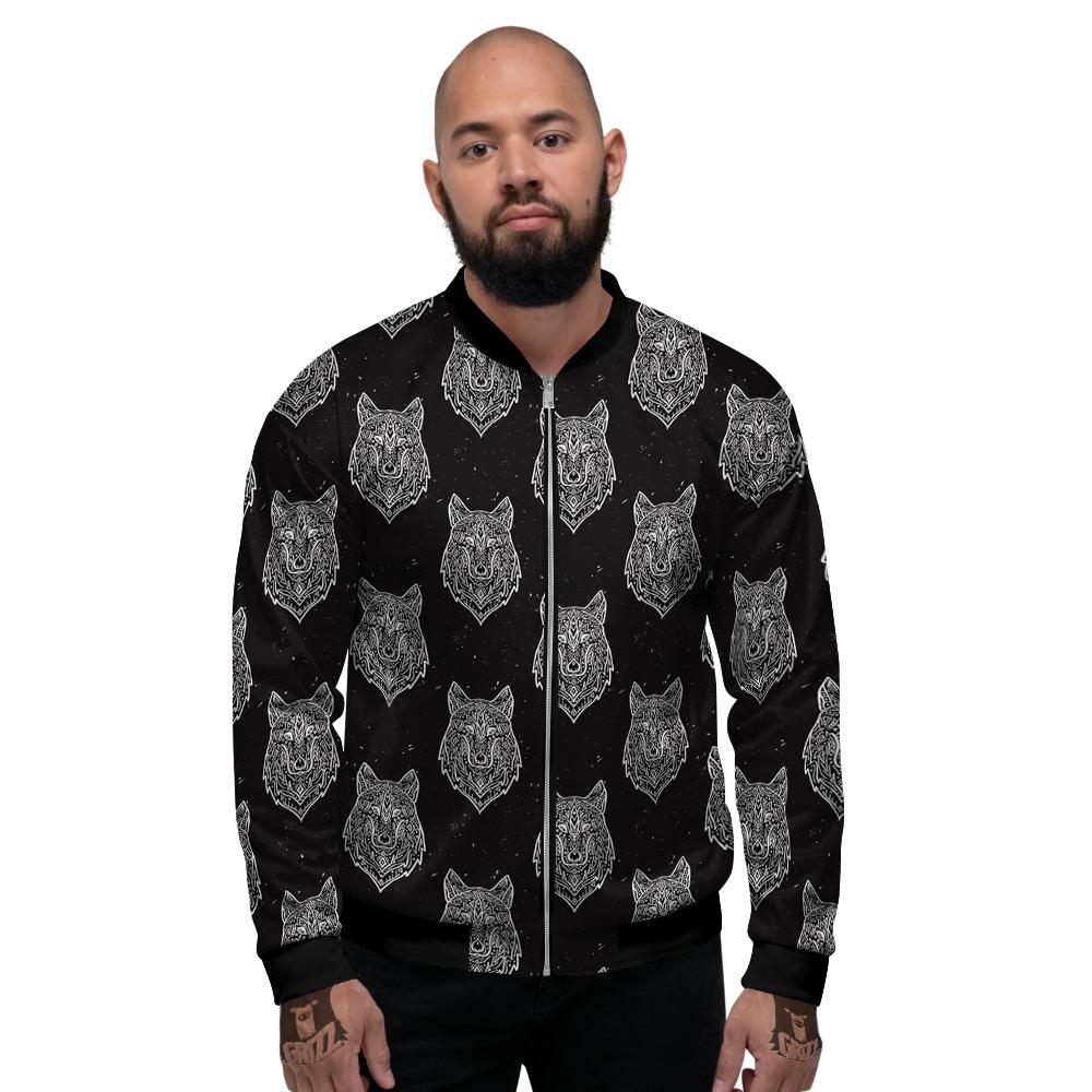 Wolf Native Tribal Print Pattern Men's Bomber Jacket-grizzshop