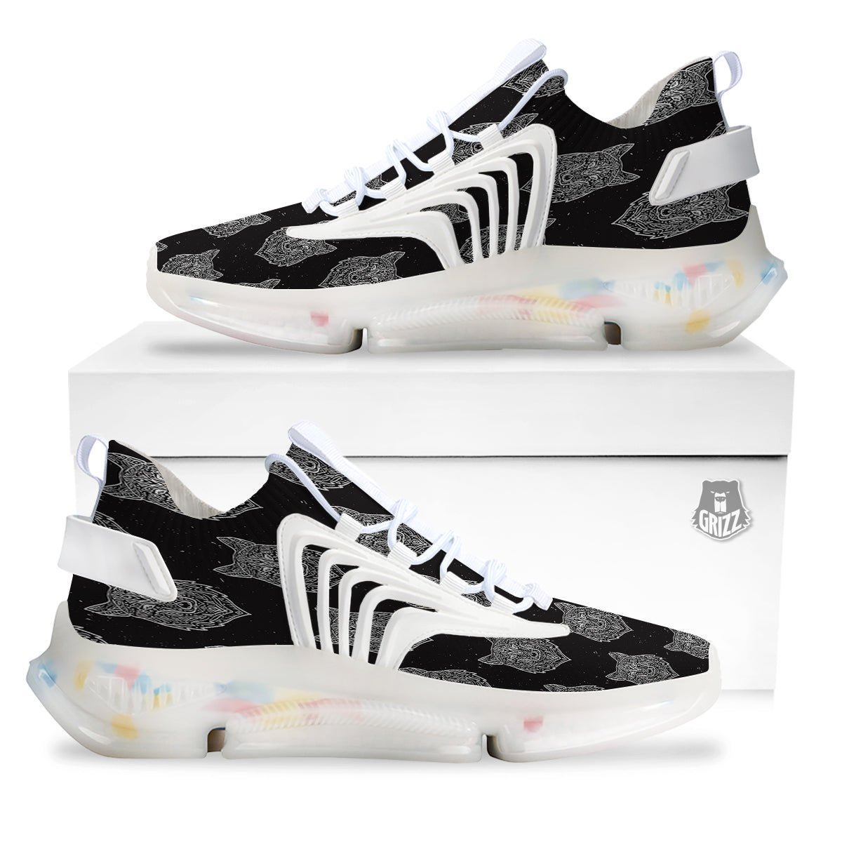 Wolf Native Tribal Print Pattern White Gym Shoes-grizzshop