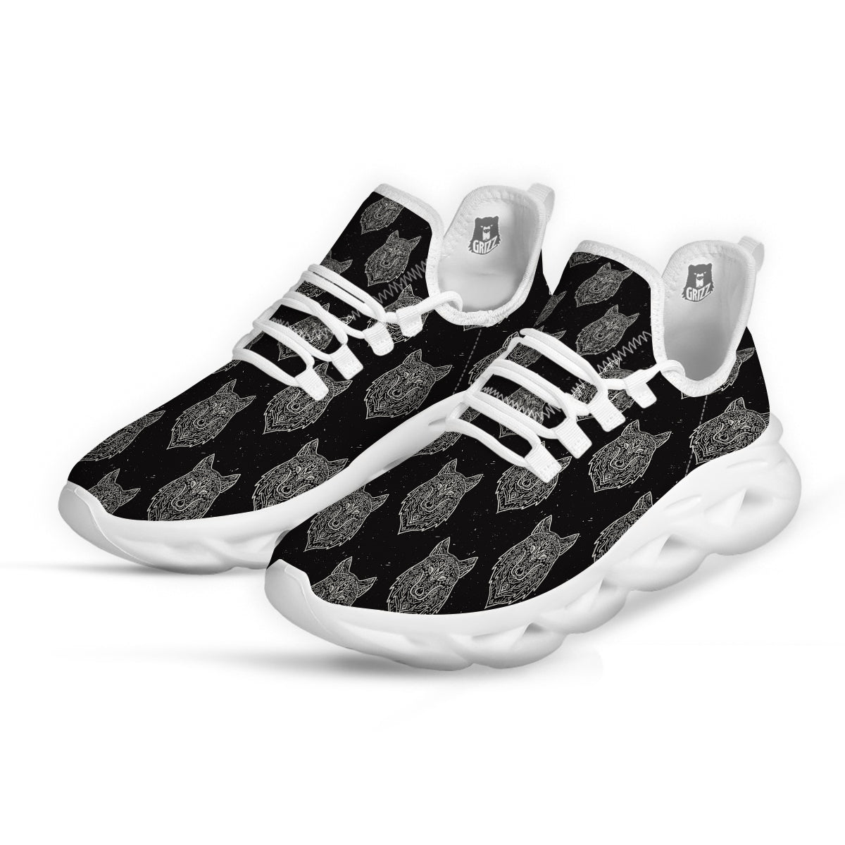 Wolf Native Tribal Print Pattern White Running Shoes-grizzshop