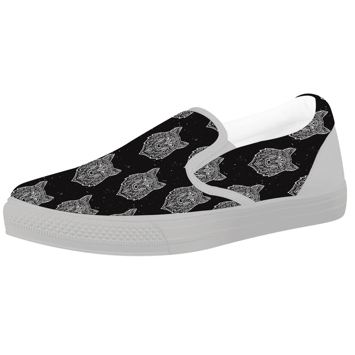 Wolf Native Tribal Print Pattern White Slip On Shoes-grizzshop
