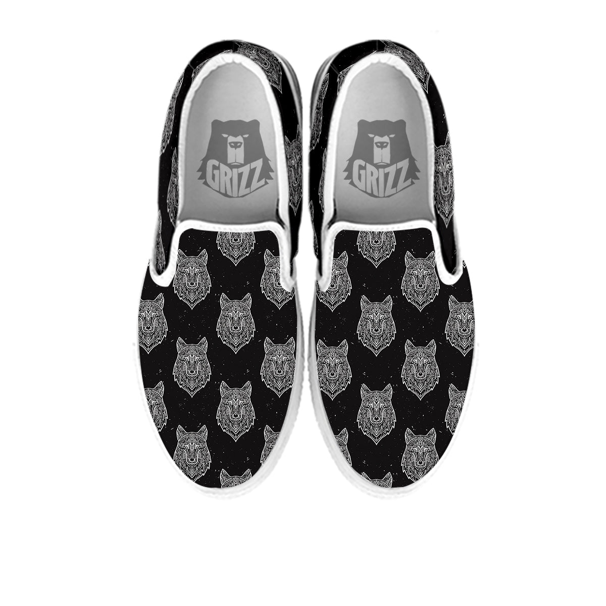 Wolf Native Tribal Print Pattern White Slip On Shoes-grizzshop