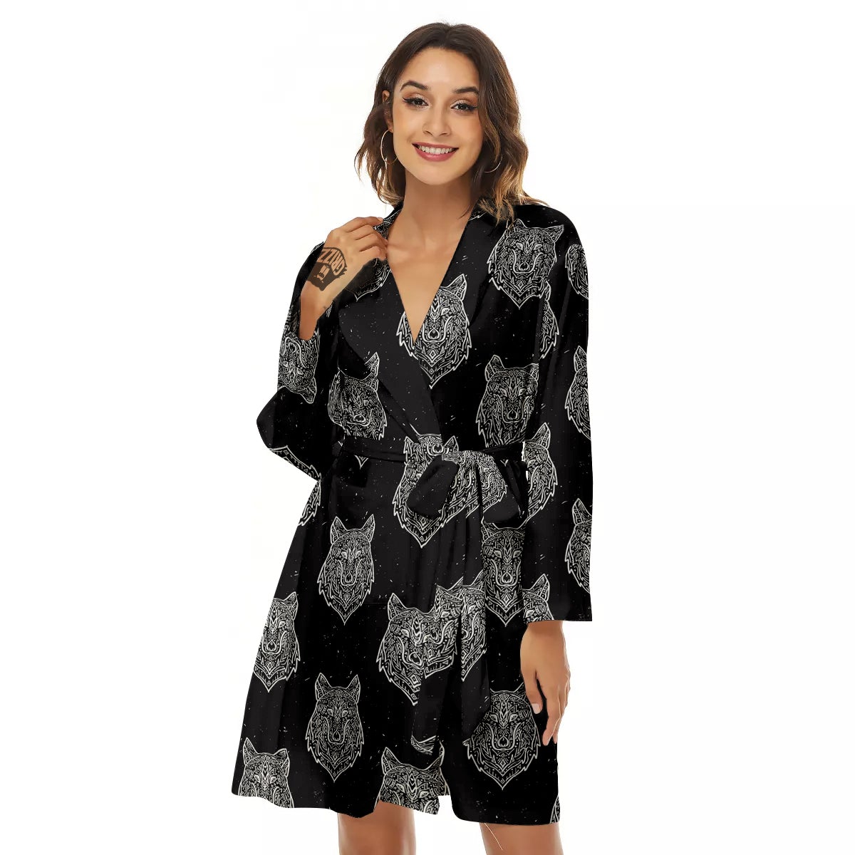 Wolf Native Tribal Print Pattern Women's Robe-grizzshop