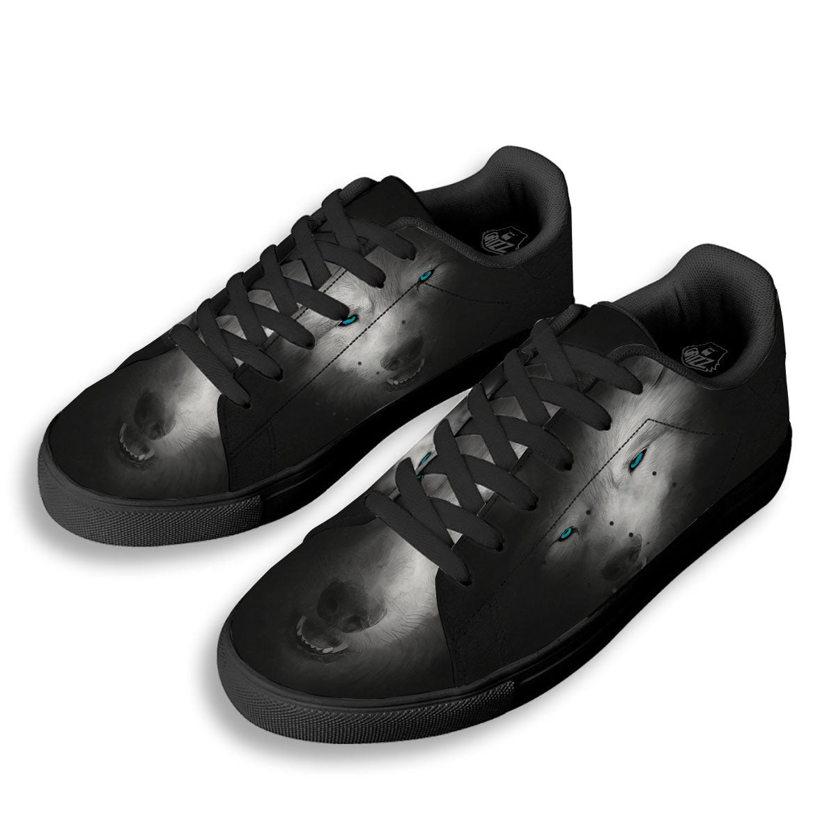 Wolf Painting Watercolor Print Black Low Top Sneakers-grizzshop