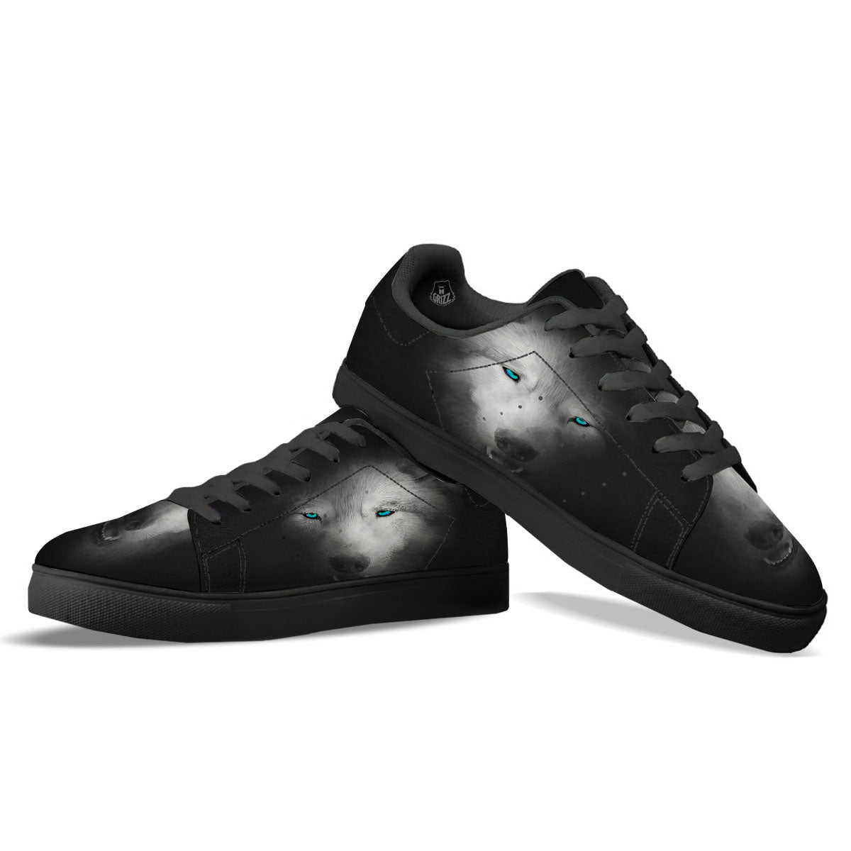 Wolf Painting Watercolor Print Black Low Top Sneakers-grizzshop