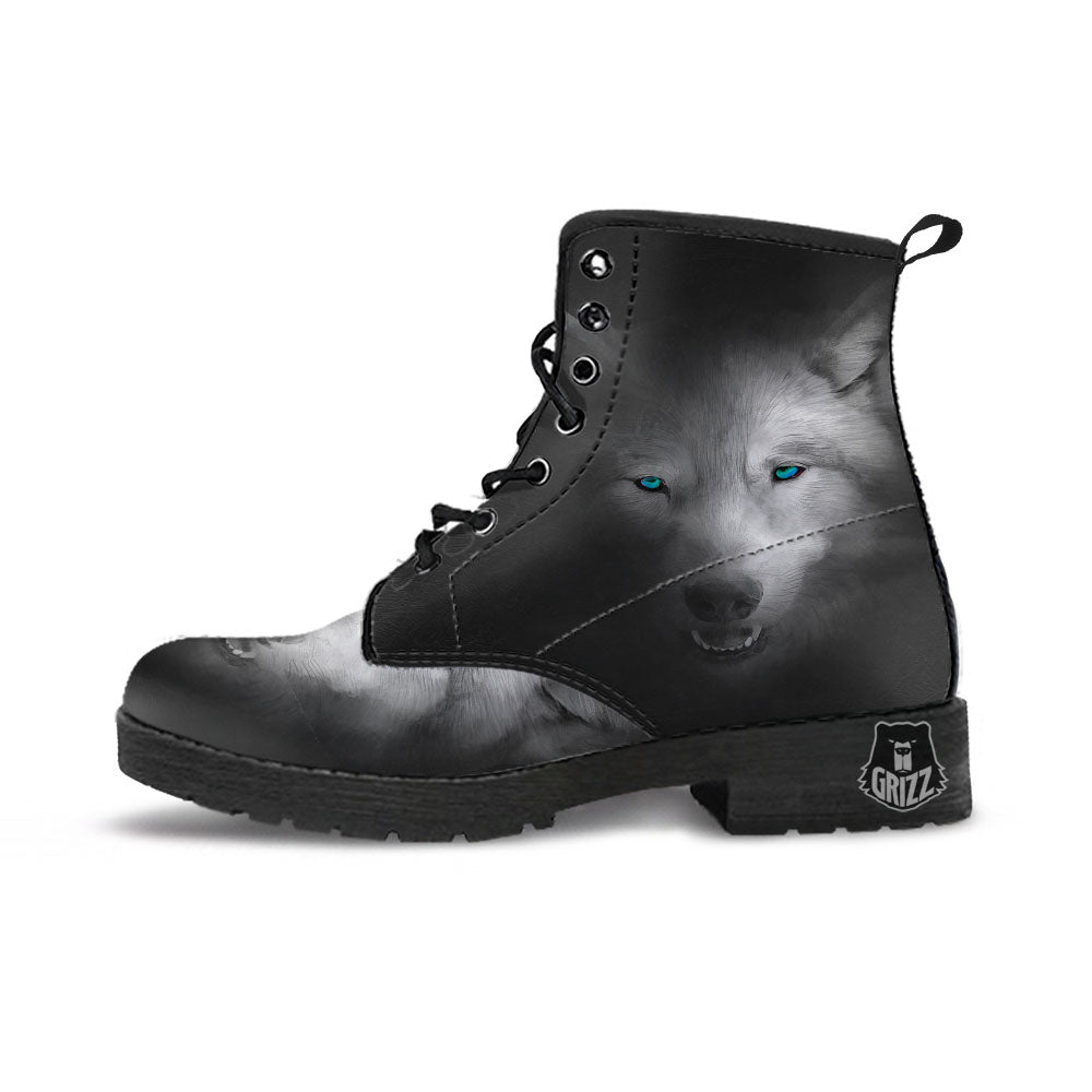Wolf Painting Watercolor Print Leather Boots-grizzshop