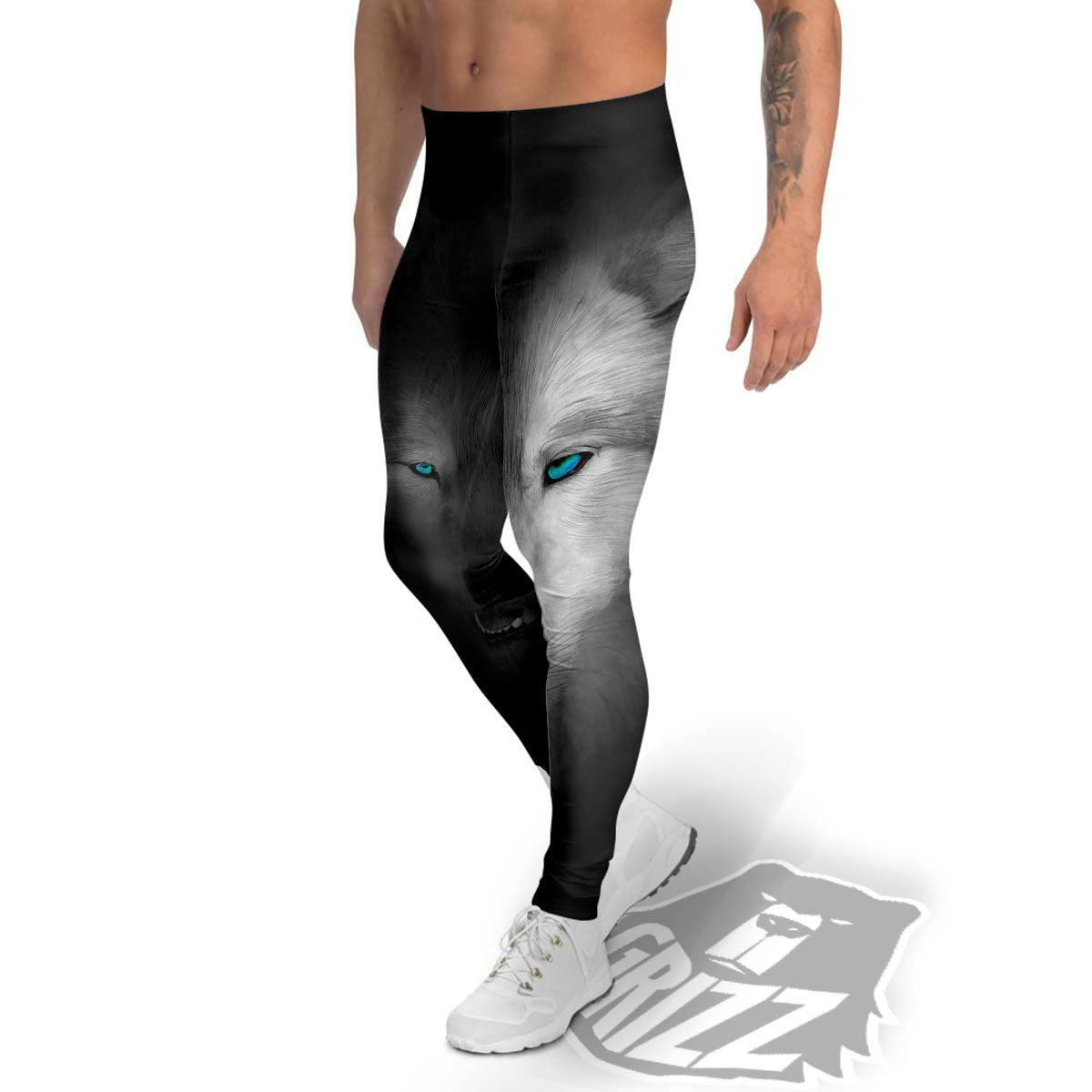Wolf Painting Watercolor Print Men's Leggings-grizzshop