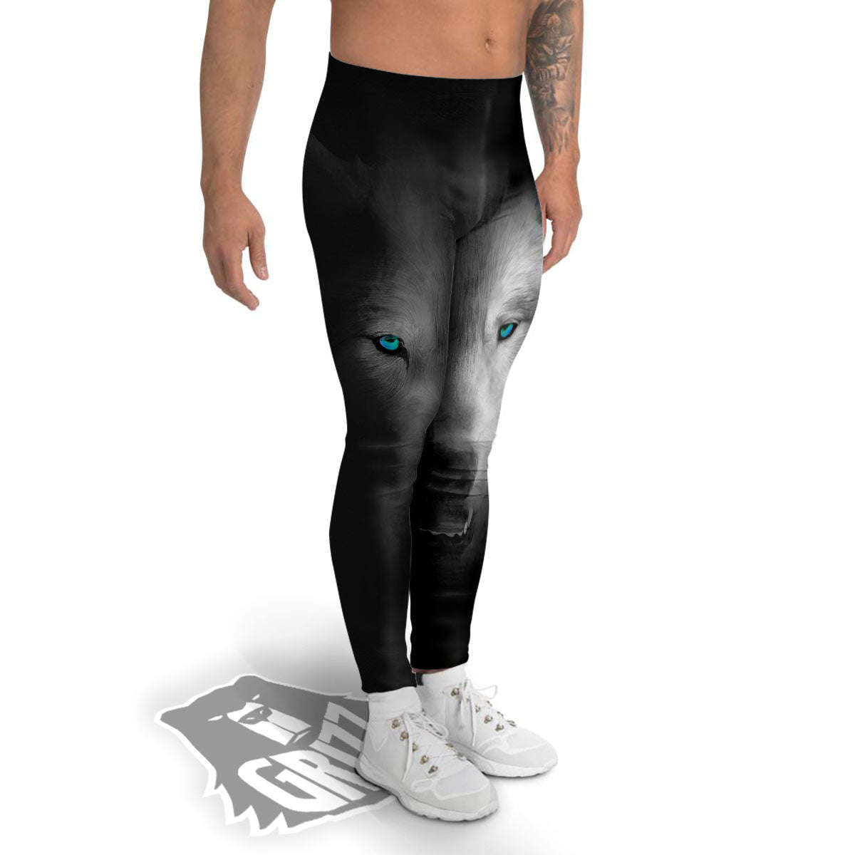 Wolf Painting Watercolor Print Men's Leggings-grizzshop