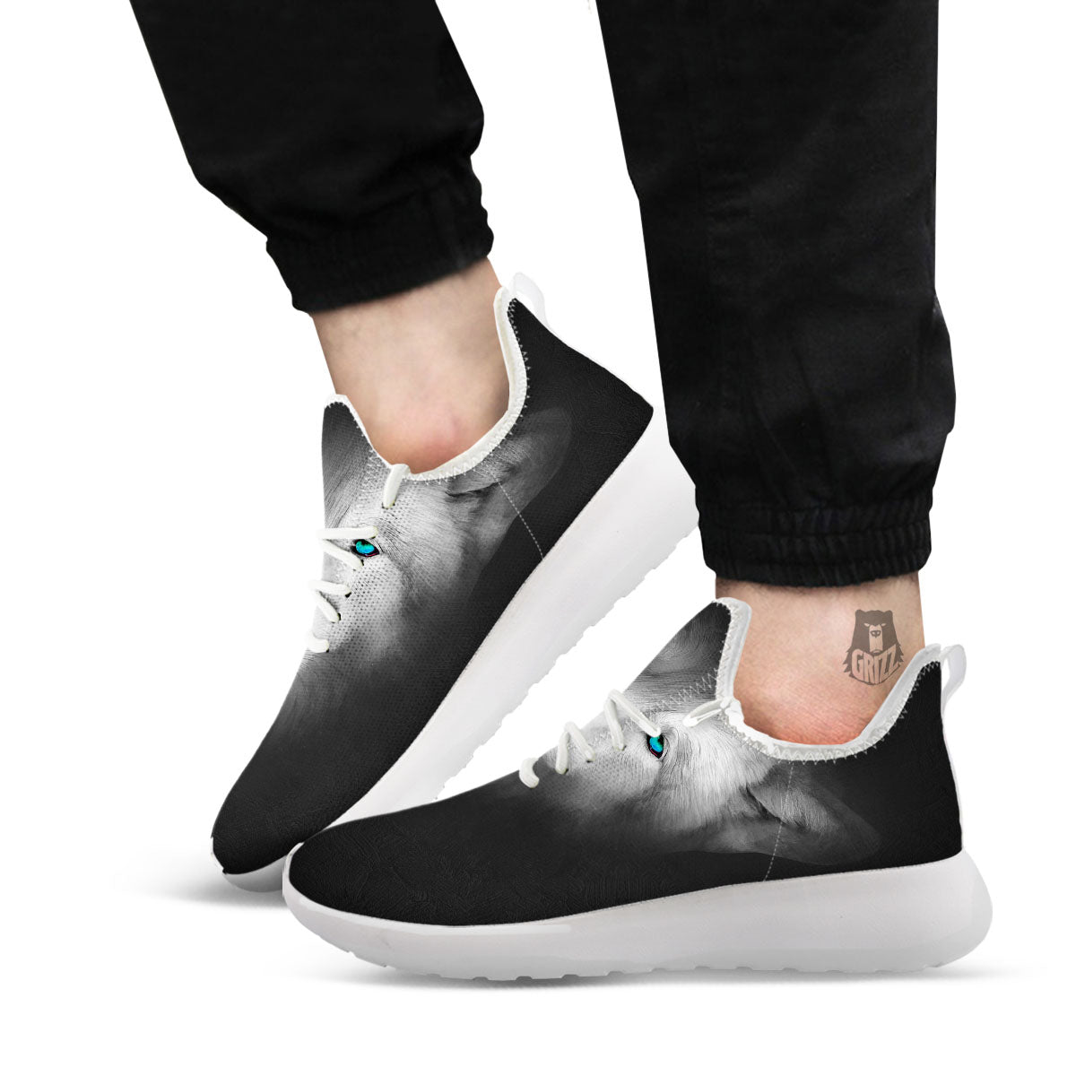 Wolf Painting Watercolor Print White Athletic Shoes-grizzshop