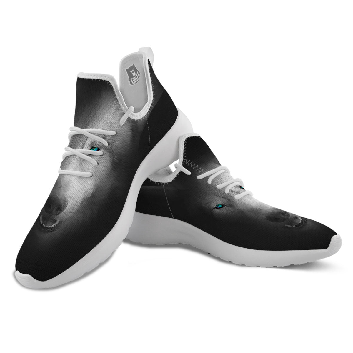 Wolf Painting Watercolor Print White Athletic Shoes-grizzshop