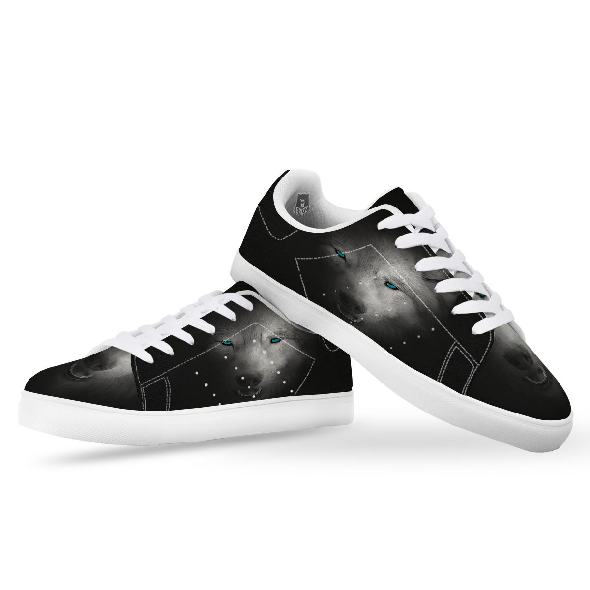Wolf Painting Watercolor Print White Low Top Sneakers-grizzshop