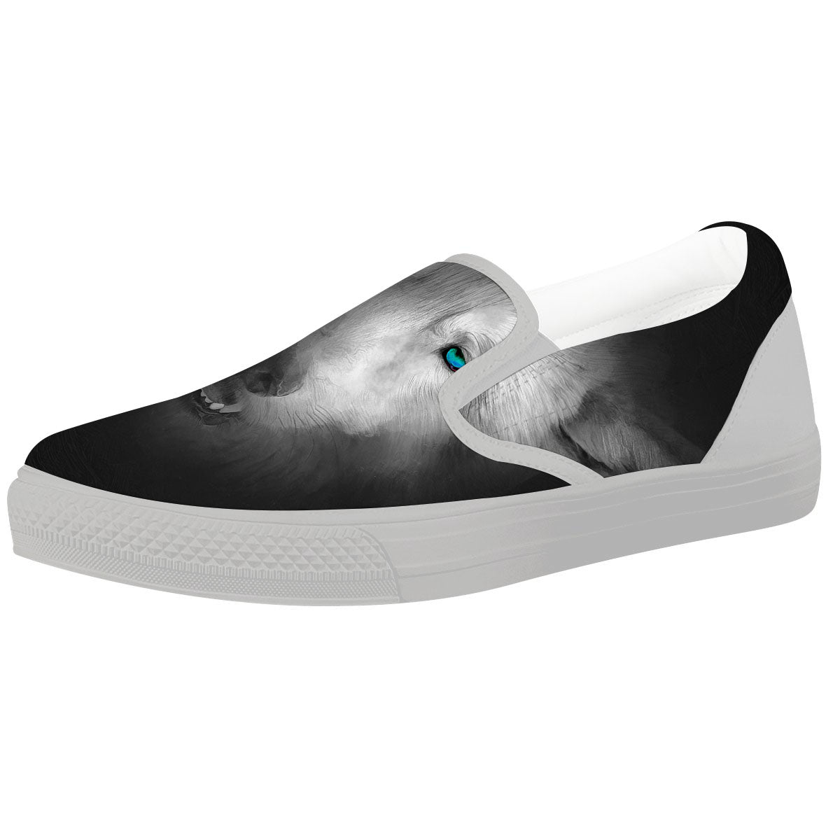 Wolf Painting Watercolor Print White Slip On Shoes-grizzshop