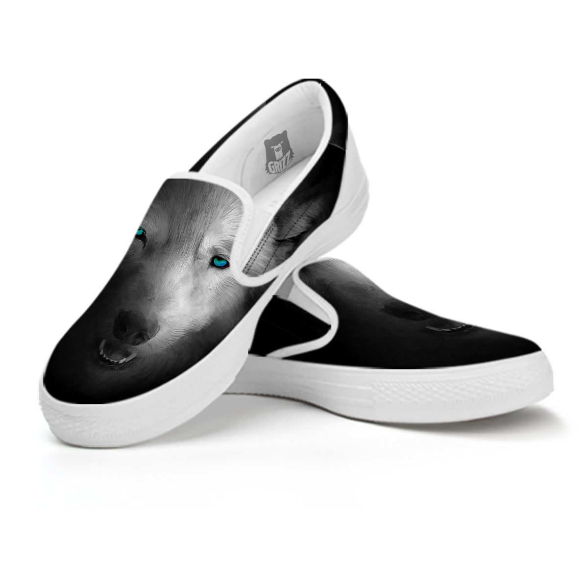 Wolf Painting Watercolor Print White Slip On Shoes-grizzshop
