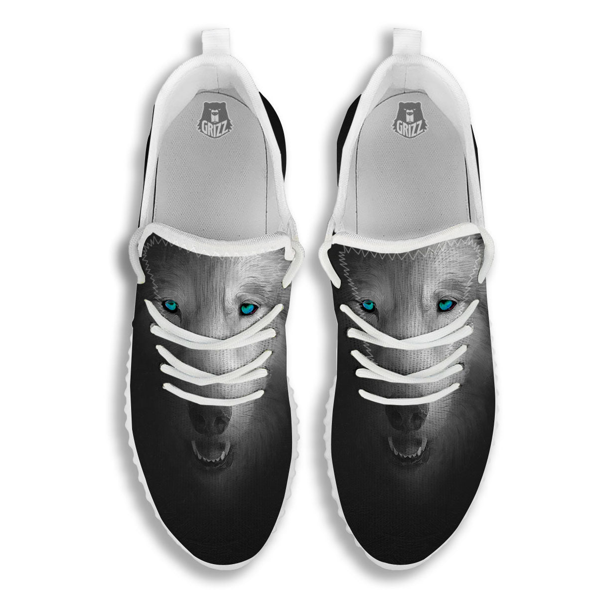 Wolf Painting Watercolor Print White Walking Shoes-grizzshop