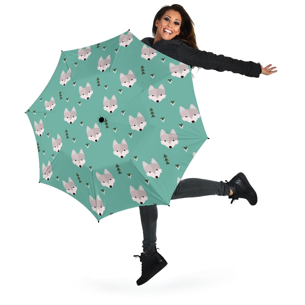 Wolf Pattern Print Automatic Foldable Umbrella-grizzshop