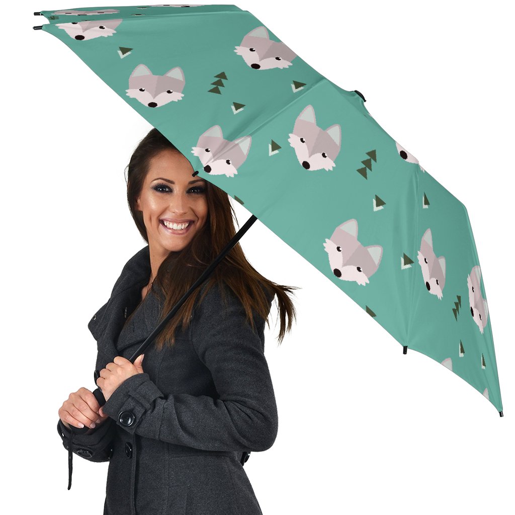 Wolf Pattern Print Automatic Foldable Umbrella-grizzshop