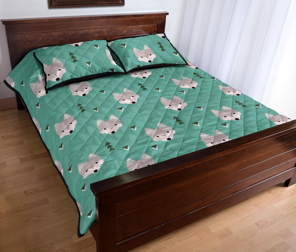 Wolf Pattern Print Bed Set Quilt-grizzshop