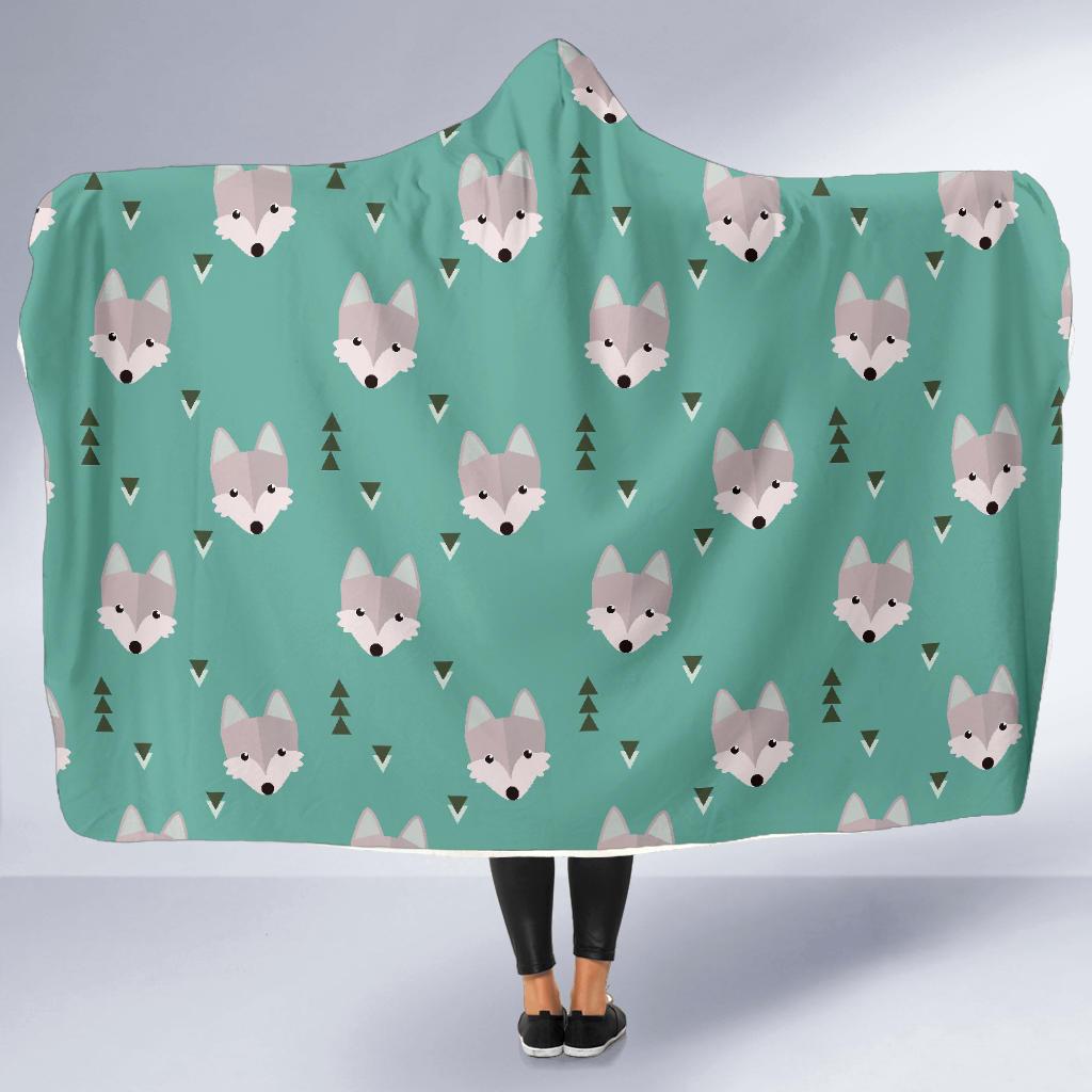 Wolf Pattern Print Hooded Blanket-grizzshop