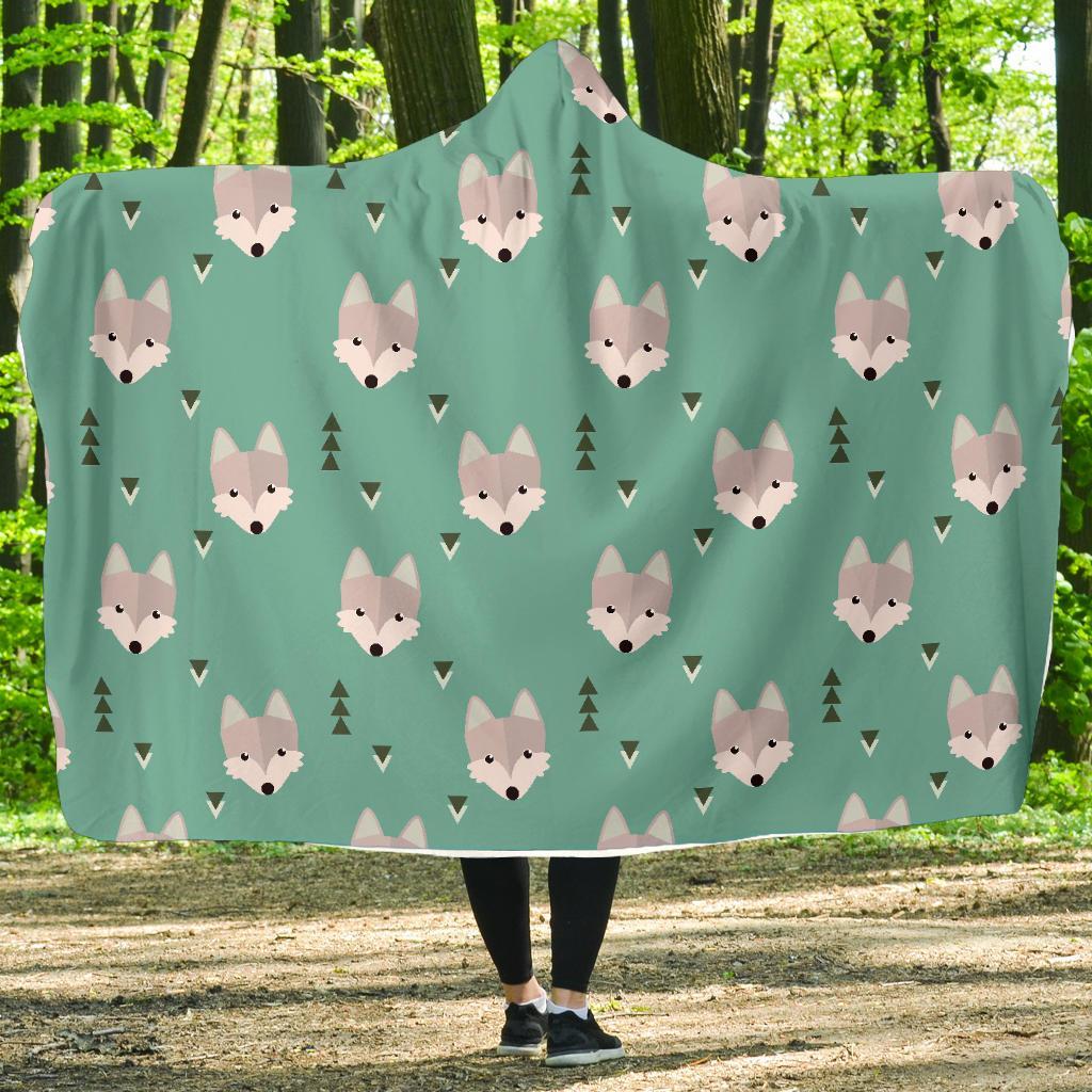 Wolf Pattern Print Hooded Blanket-grizzshop
