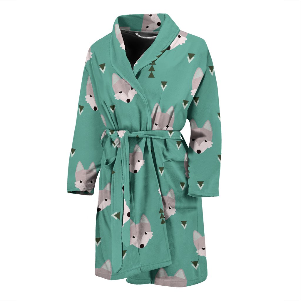 Wolf Pattern Print Men Long Robe-grizzshop