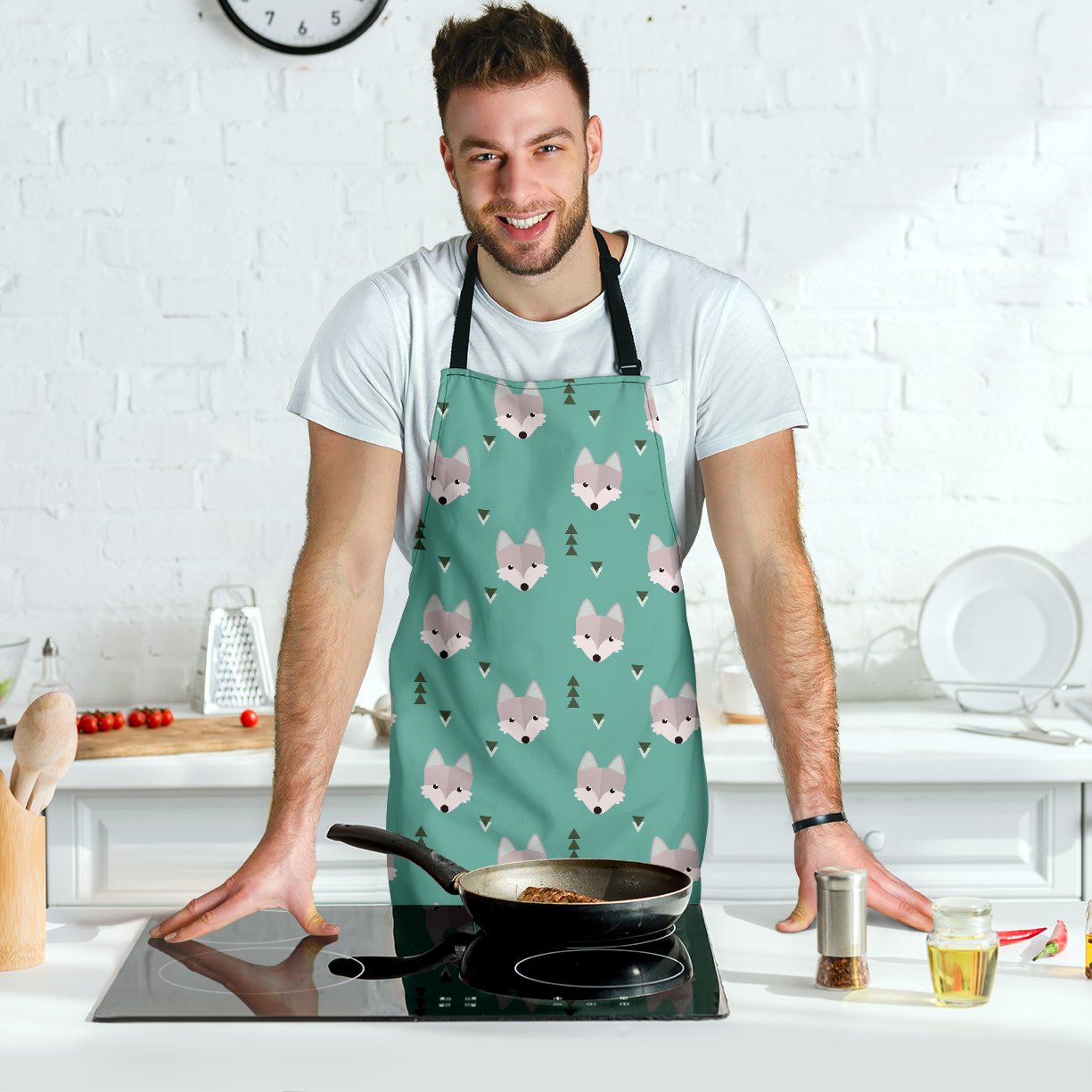 Wolf Pattern Print Men's Apron-grizzshop