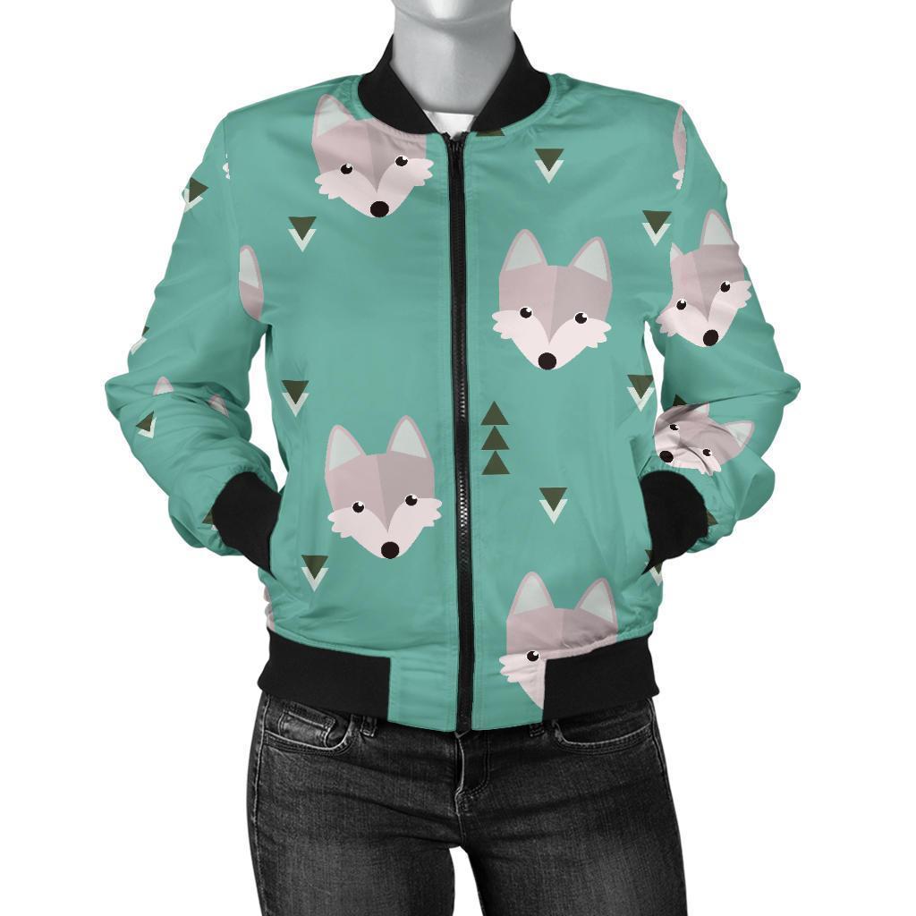 Wolf Pattern Print Women Casual Bomber Jacket-grizzshop